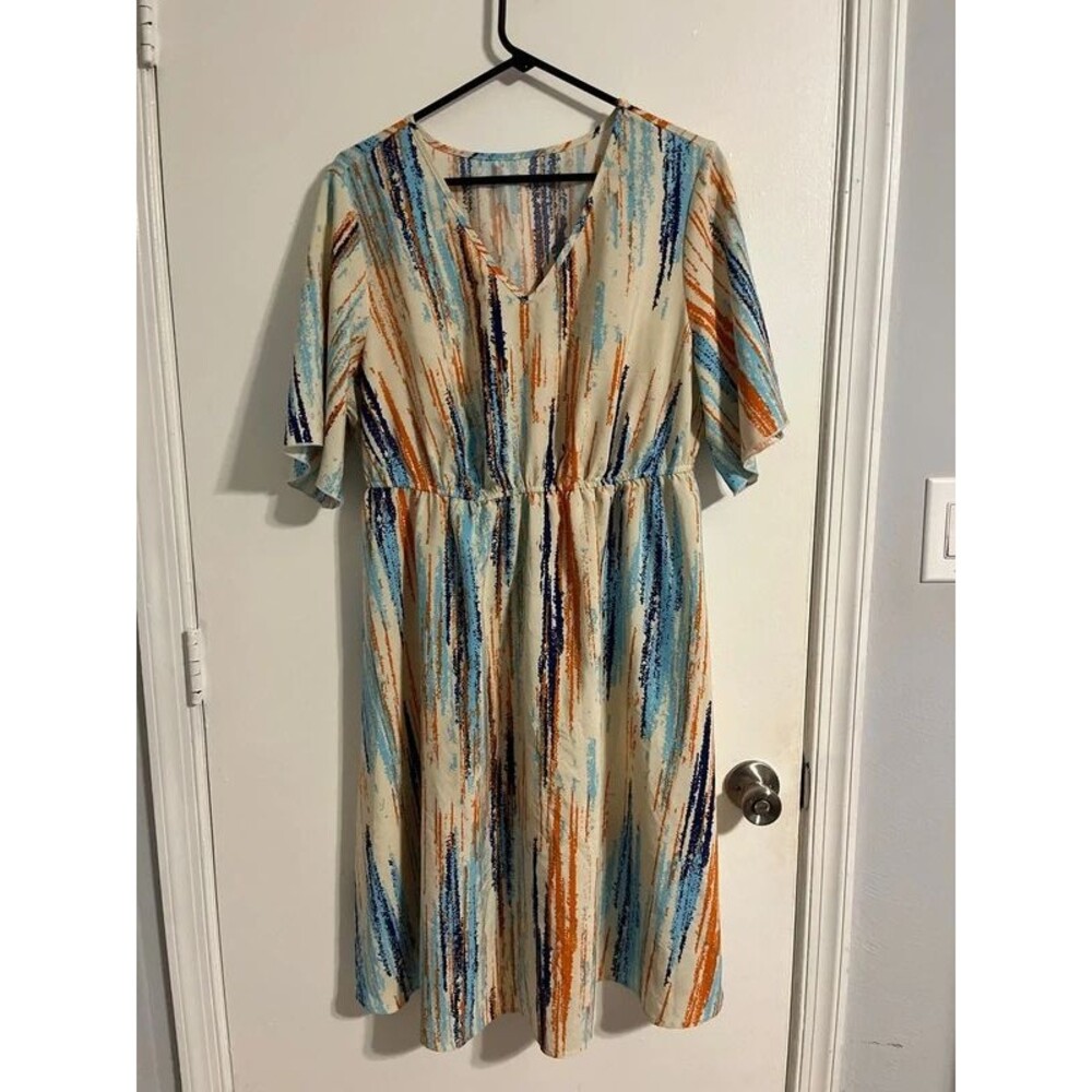 1x cream, blue, orange lightweight dress